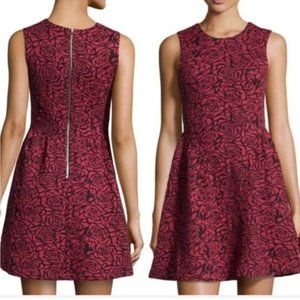 Vintage Dex Womens Rose Petal Skater Mini Dress Back Zip Red Black Size Large